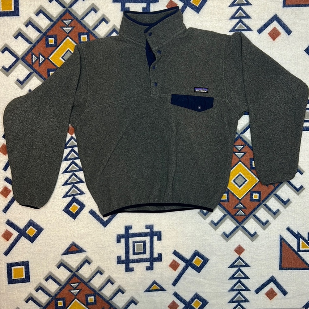 Patagonia Synchilla Fleece Snap T Mens Jacket -Gray & Blue Trim